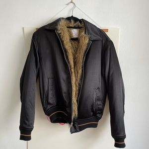 Black Faux Fur Bomber